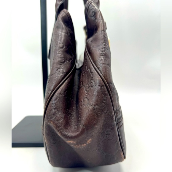 Auth Gucci GG Monogram Brown Embossed Guccissima Leather Princy Tote Bag - Picture 2 of 16